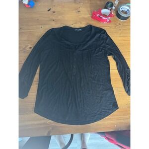 Cable & Gauge Black Long Sleeve Button Front Pintuck‎ Tunic Top Women's M